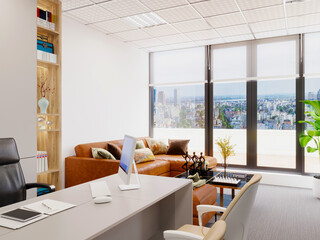 3d render of working room, study room, office interior