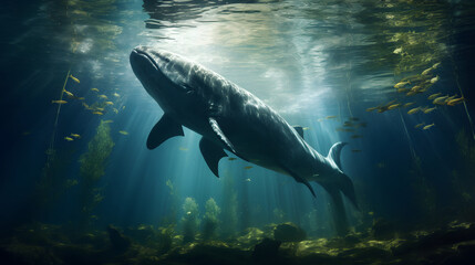 Fototapeta premium Big underwater fish, big underwater creature, underwater wale animal
