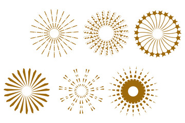 Vintage sunburst starburst elements collection. Bursting sun rays. Fireworks starburst logotype. Collection of sunburst ray. Sunburst icon. Retro sunburst design. 