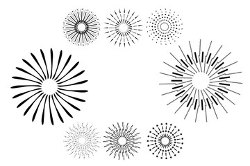 Obraz premium Vintage sunburst starburst elements collection. Bursting sun rays. Fireworks starburst logotype. Collection of sunburst ray. Sunburst icon. Retro sunburst design. 