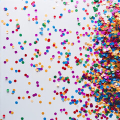 Colorful confetti scattered on white background, creating a festive and playful backdrop for any celebration.