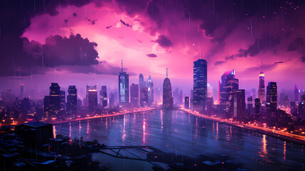 Fototapeta premium Professional photography of city with bright lights at night