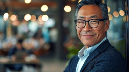 Fototapeta premium Man Wearing Glasses Standing in Front of a Window