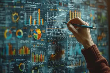 Hand drawing a data analysis concept on a whiteboard that illustrates the growth and potential of DeFi, decentralized finance system