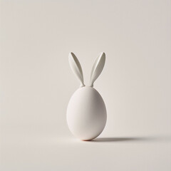 3D rendering of a white egg with bunny ears on a beige background.