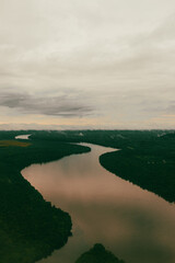 panoramic of the vaupes river from the sky and amazon jungle