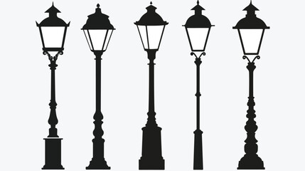 Old street lamp black silhouette vector isolated ill - obrazy, fototapety, plakaty