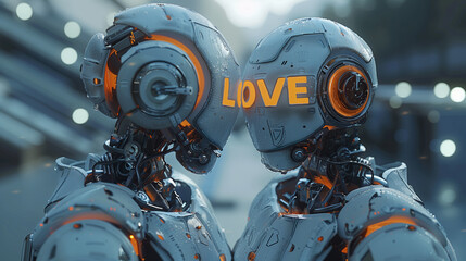 Fototapeta premium Head-to-head robots discover love