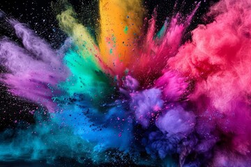 Rainbow-colored powder explosion Capturing a vibrant and dynamic moment - obrazy, fototapety, plakaty