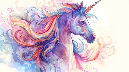 Obraz na płótnie Canvas Colorful Watercolor Unicorn Wallpaper in Ink Wash Style
