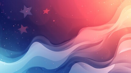 Stylized American Flag Waves - Patriotic Soft Glow Background - Abstract USA Flag Art - Dreamy Stars and Stripes - Generative AI - obrazy, fototapety, plakaty