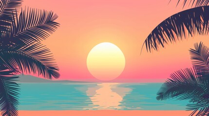 Tropical Serenity at Dusk - Palm Silhouettes Against Pastel Sunset - Peaceful Summer - Generative AI