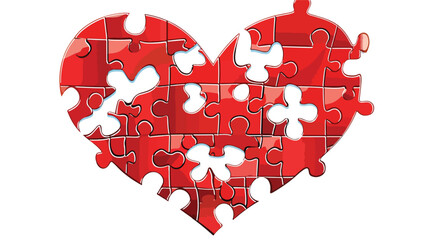 Red pieces puzzle of romantic heart. Icon logotype l