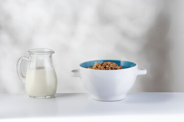 Miniature Glass Jug Filled with Dairy and cereal bowl