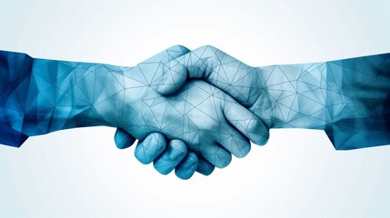 minimalist representation of networking - blue low poly connectivity handshake - essence of professional partnerships and collaborations - Synergy in Connectivity - Generative AI