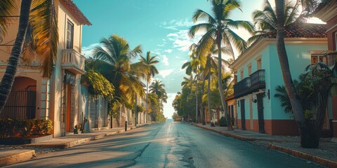palm street in Dominican Republic - obrazy, fototapety, plakaty