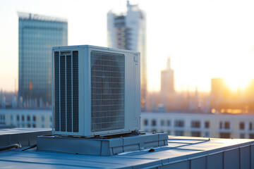 Air Conditioning Unit on Rooftop at Sunset