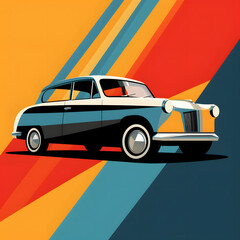 basic illustrated car with few colors, pop art style car, modern illustration of a car