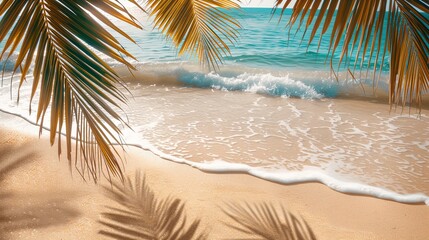 Fototapeta na wymiar Sea shore sand beach with palm tree banner. Background concept