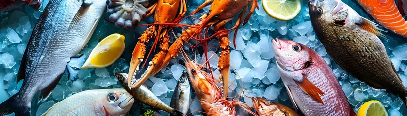 Poster Fresh Seafood Display on Ice at a Market © PorchzStudio