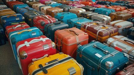 Fototapeta premium many different and colorful suitcases that where lost at the airport.