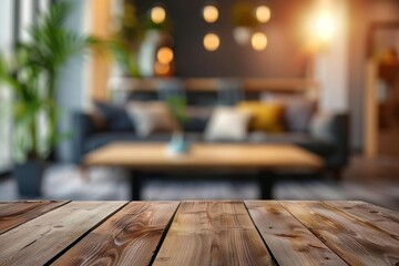 Blurred living room sofa on table top