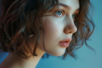 Anxious girl in close up portrait isolated background