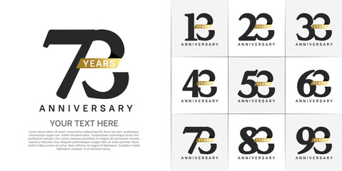 Set of Anniversary Logotype with gold ribbon, black color can be use for special day celebration