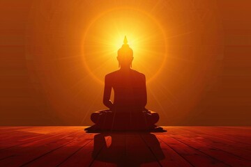 A man is sitting in a lotus position in front of a sun