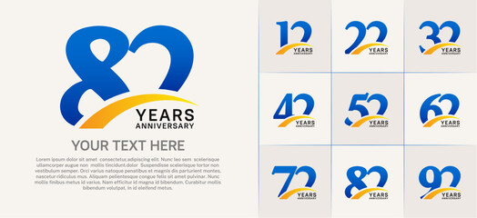 Set of Anniversary Logotype with yellow swoosh, blue color can be use for special day celebration