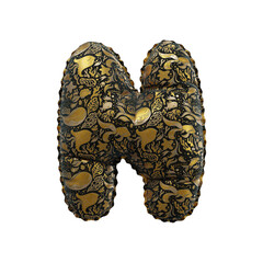 3D inflated balloon letter N with black & gold colored sea life design for children