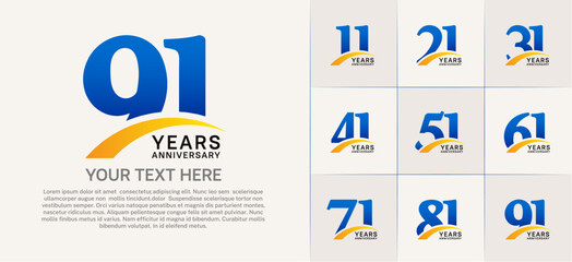 Set of Anniversary Logotype with yellow swoosh, blue color can be use for special day celebration