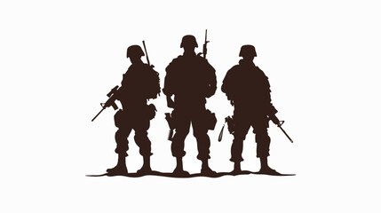 Three soldiers military silhouettes figures isolated