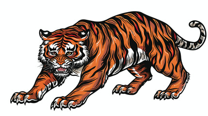 Tiger art tattoo old school isolated on white backgr