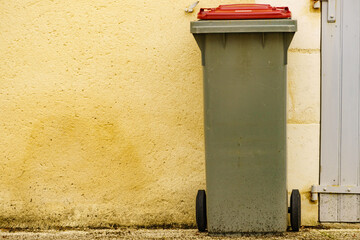 Garbage bin or trash can outdoors