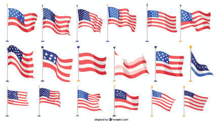 Usa flags set isolated on white background cartoon v