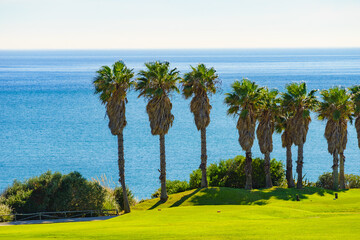 Golf course on sea coast in Spain