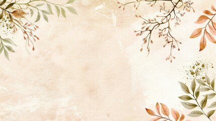 A soothing pastel beige backdrop with delicate leafy branches providing a tranquil scene