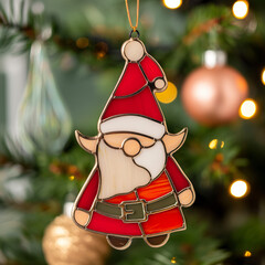 santa claus ornament  and christmas tree. Generative AI