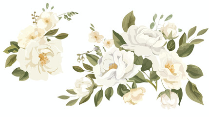 Fototapeta na wymiar White flower bouquet floral set cartoon isolated ill