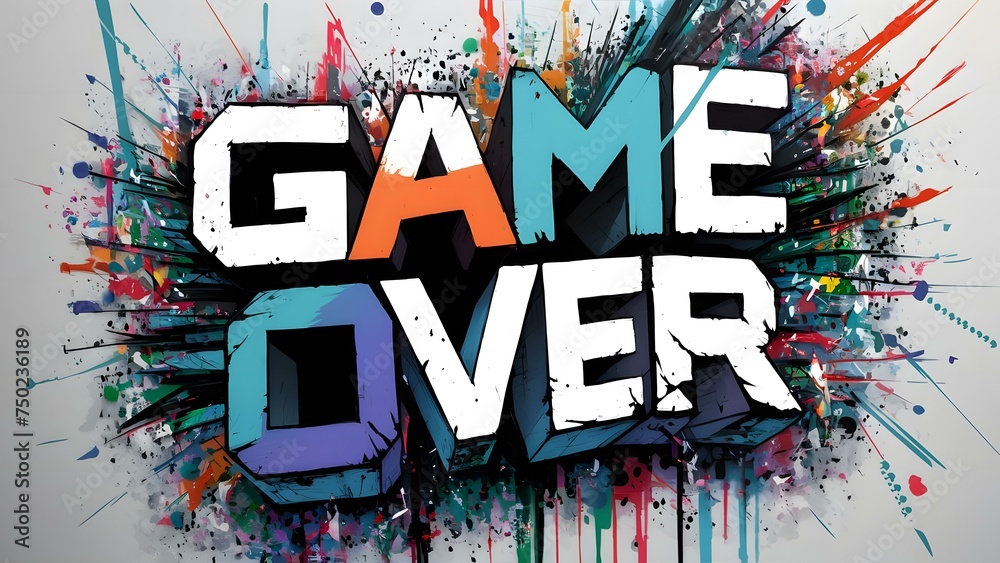 Wall mural Game over illustration, 3D painting typography, Generative Ai.