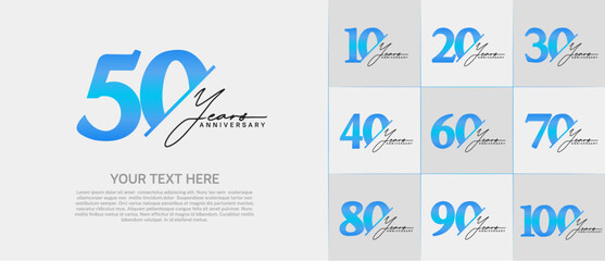 Set of Anniversary Logotype blue color with black calligraphy can be use for special day celebration