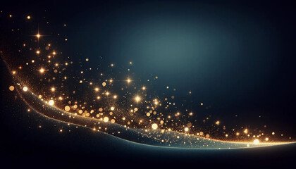 Fototapeta na wymiar Starry night floating gold sparkles on dark navy background