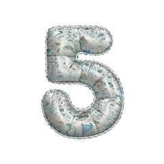 3D inflated balloon Number 5 with silver colored sea life pattern for children