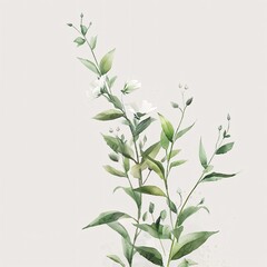 Obraz premium A serene border of botanical elements, painted in watercolor, featuring subtle green hues and delicate little flowers