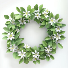 wreath of flowers and green leaves. Generative AI