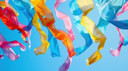 abstract wonder and joy colorful rainbow ribbons in the sky blue background