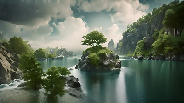 Lake Surrounded by Trees Generative AI