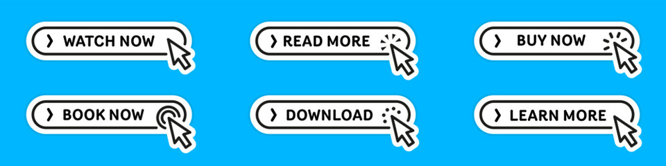 Click here button set. Flat style. Vector illustration.