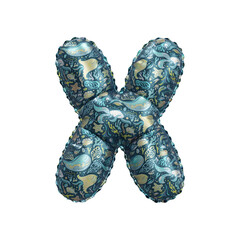 3D inflated balloon letter X with blue colored sea life themed children pattern